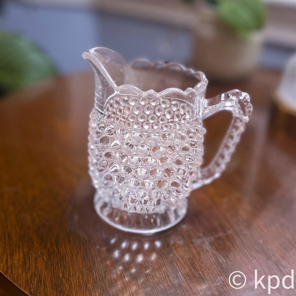 Clear Hobnail Pressed Glass Pitcher & Thumbprint Base Doyle & Co circa1880s